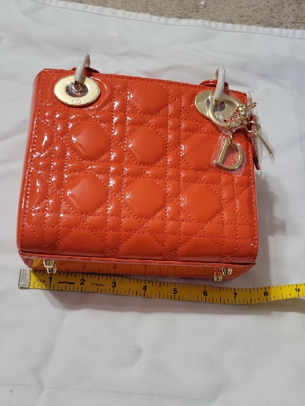 CHRISTAIN DOIR Orange Patent Lady Dior Mini Bag with Gold Hardware - Picture 5 of 16